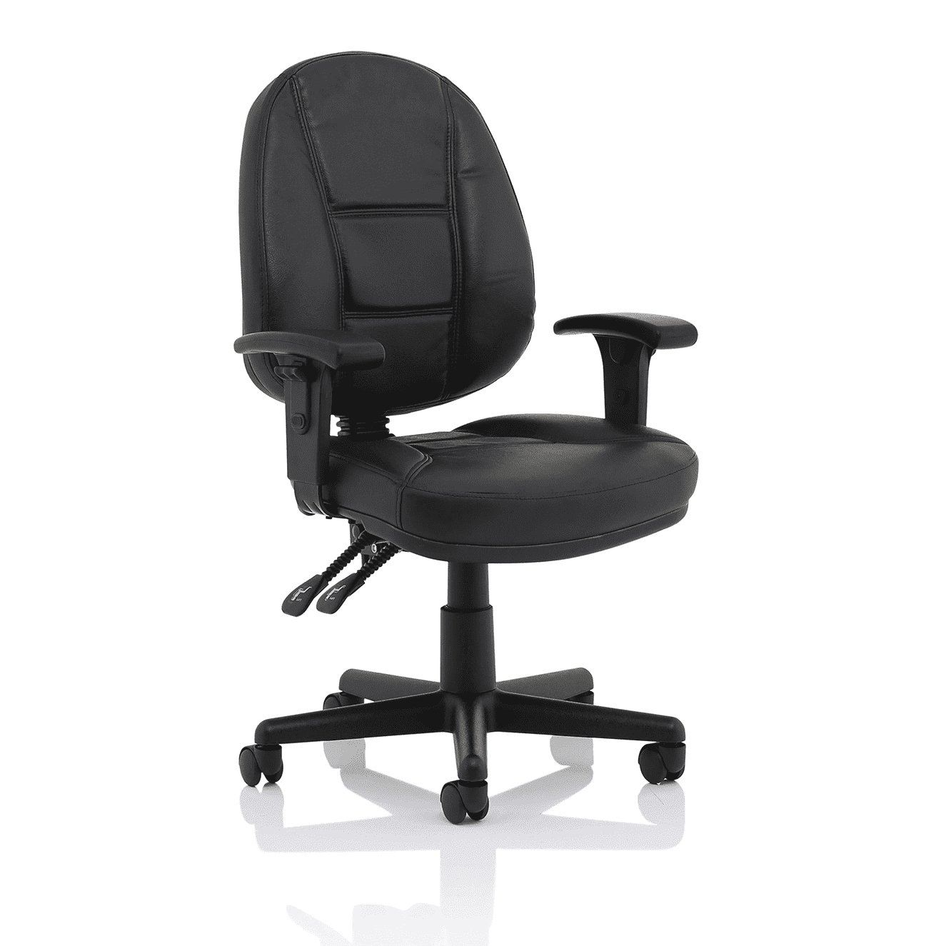 Jackson Medium Back Black Leather Task Operator Office Chair - Soft Bonded Leather, Adjustable Arms, 120kg Capacity, 8hr Usage, 2Yr Mechanism Guarantee