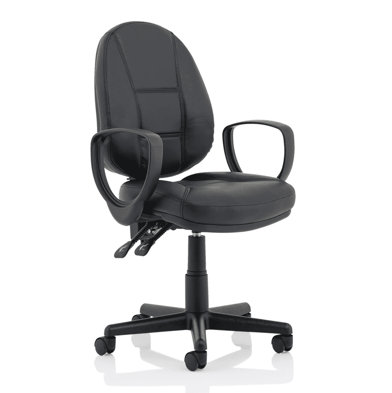 Jackson Medium Back Black Leather Task Operator Office Chair - Soft Bonded Leather, Adjustable Arms, 120kg Capacity, 8hr Usage, 2Yr Mechanism Guarantee