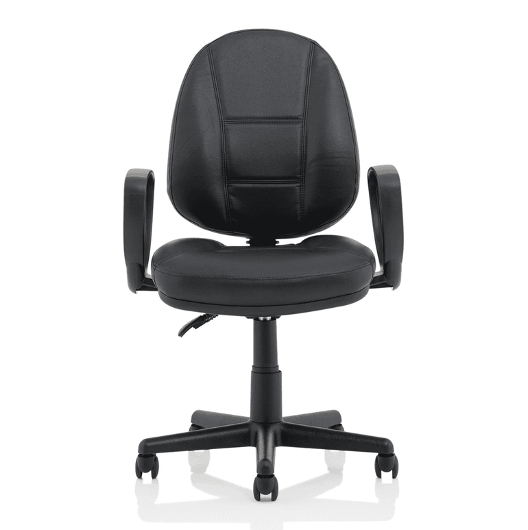 Jackson Medium Back Black Leather Task Operator Office Chair - Soft Bonded Leather, Adjustable Arms, 120kg Capacity, 8hr Usage, 2Yr Mechanism Guarantee