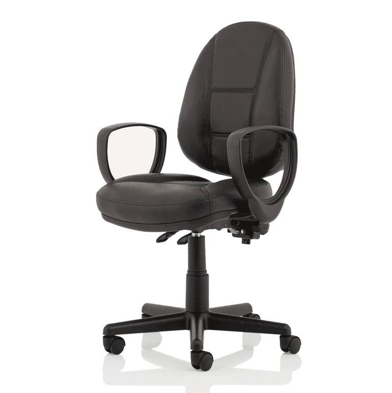 Jackson Medium Back Black Leather Task Operator Office Chair - Soft Bonded Leather, Adjustable Arms, 120kg Capacity, 8hr Usage, 2Yr Mechanism Guarantee