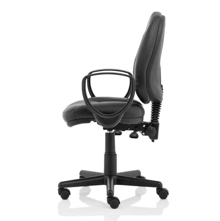 Jackson Medium Back Black Leather Task Operator Office Chair - Soft Bonded Leather, Adjustable Arms, 120kg Capacity, 8hr Usage, 2Yr Mechanism Guarantee