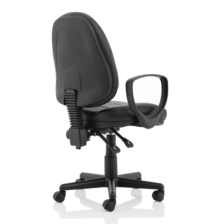 Jackson Medium Back Black Leather Task Operator Office Chair - Soft Bonded Leather, Adjustable Arms, 120kg Capacity, 8hr Usage, 2Yr Mechanism Guarantee