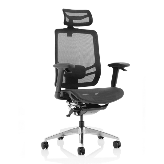 Ergo Click High Back Ergonomic Office Chair - Mesh Seat & Back, Adjustable Arms, Lumbar Support, 135kg Capacity, 24hr Use - Chrome Frame