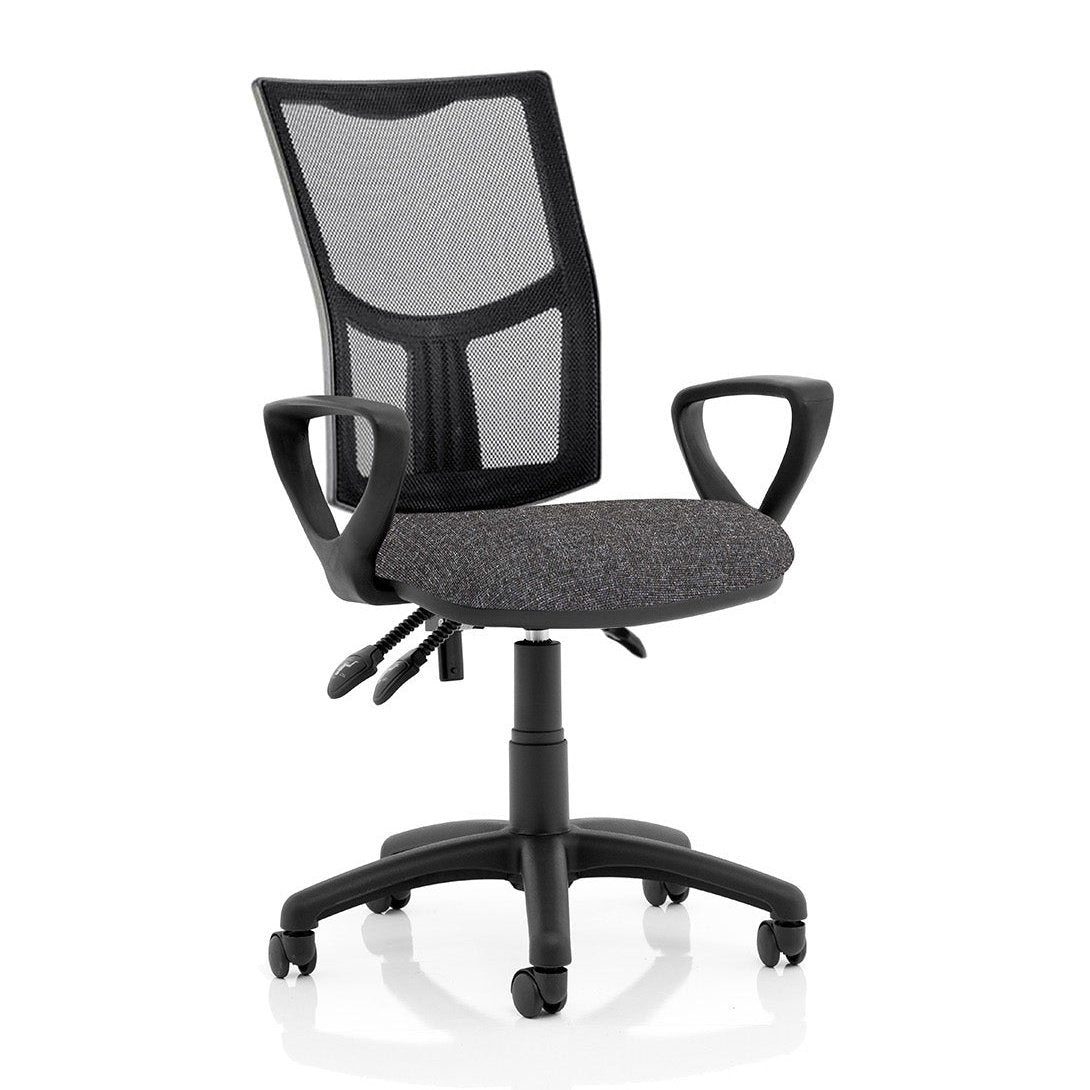 Eclipse Plus III Medium Mesh Back Task Operator Office Chair - Fabric & Bonded Leather Seat, Nylon Frame, Flat Packed, 125kg Capacity, 8hr Usage, Adjustable Arms