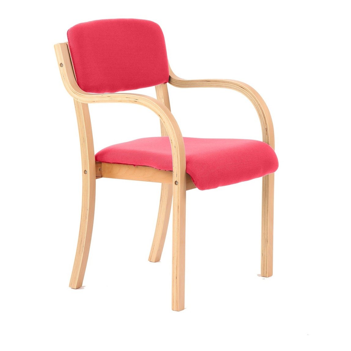 Madrid Wooden Frame Visitor Chair with Arms - Fabric Seat & Back, Stackable, 115kg Capacity, 8hr Usage, 1yr Guarantee