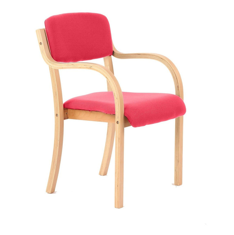 Madrid Wooden Frame Visitor Chair with Arms - Fabric Seat & Back, Stackable, 115kg Capacity, 8hr Usage, 1yr Guarantee