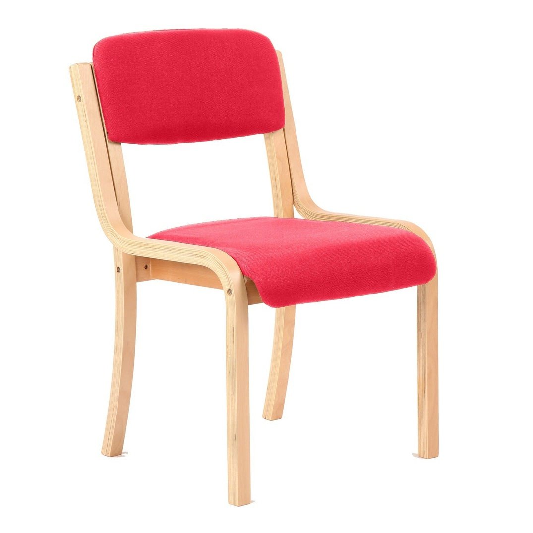 Madrid Wooden Frame Visitor Chair with Arms - Fabric Seat & Back, Stackable, 115kg Capacity, 8hr Usage, 1yr Guarantee