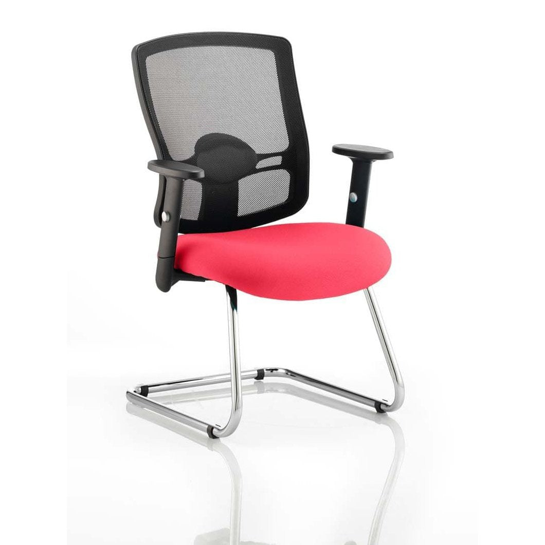 Portland Mesh Back Cantilever Visitor Chair with Arms - Chrome Metal Frame, Airmesh Seat, 115kg Capacity, 8hr Usage, 2yr Guarantee