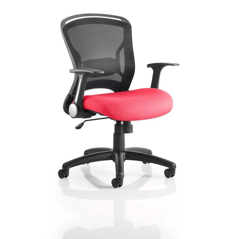 Zeus Medium Mesh Back Office Chair - Task Operator, Fabric Seat, Folding Arms, 125kg Capacity, 8hr Usage, Adjustable Height & Tilt