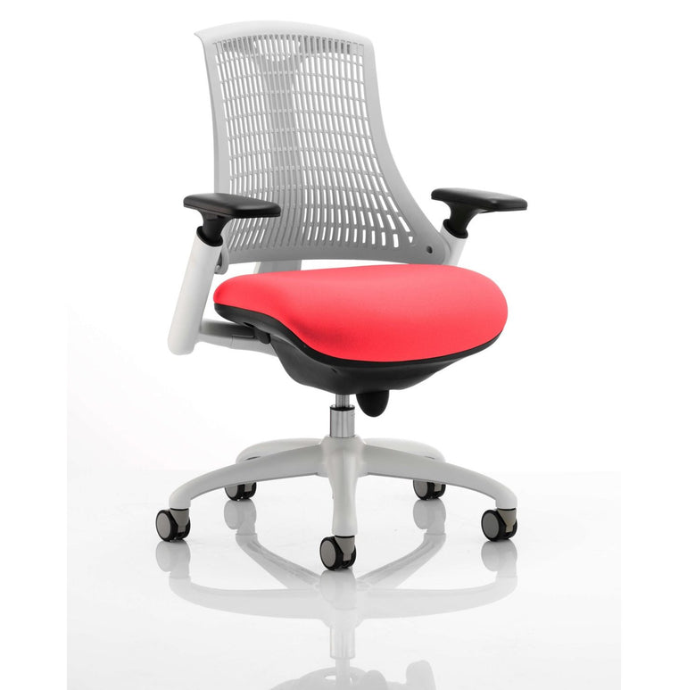 Flex Medium Back Task Operator Office Chair - White Frame, Mesh & Fabric, Adjustable Arms, 8hr Usage, 110kg Capacity (Flat Packed)