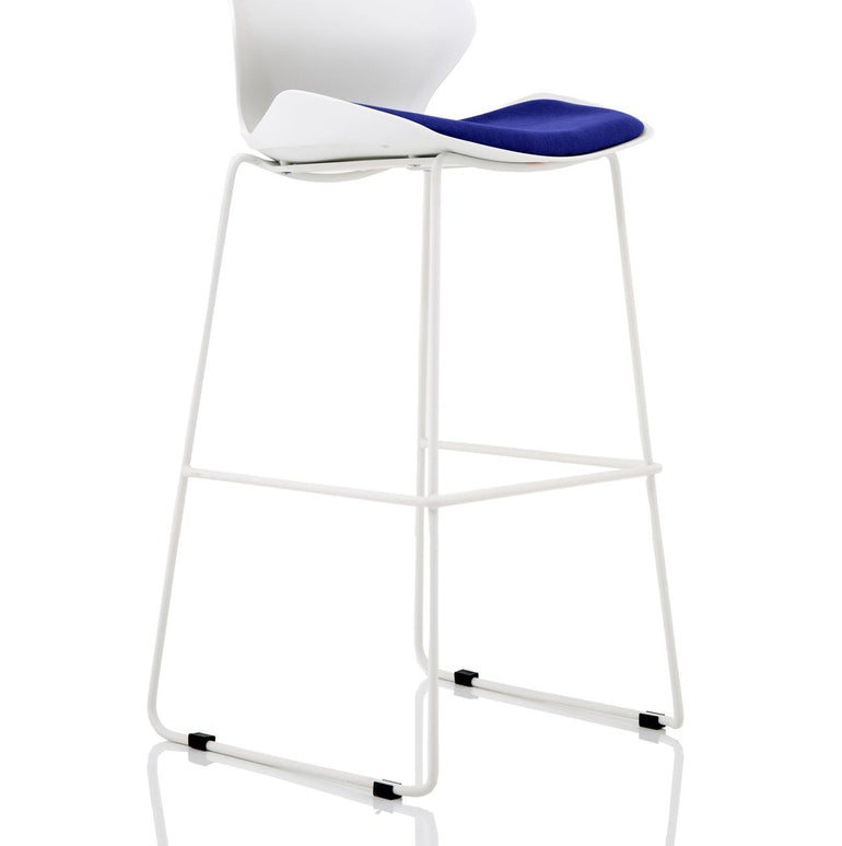 Florence White Frame High Stool Chair - Fabric Seat, Plastic Back, Metal Frame, Flat Packed, 110kg Capacity, 8hr Usage - 500x540x1190mm