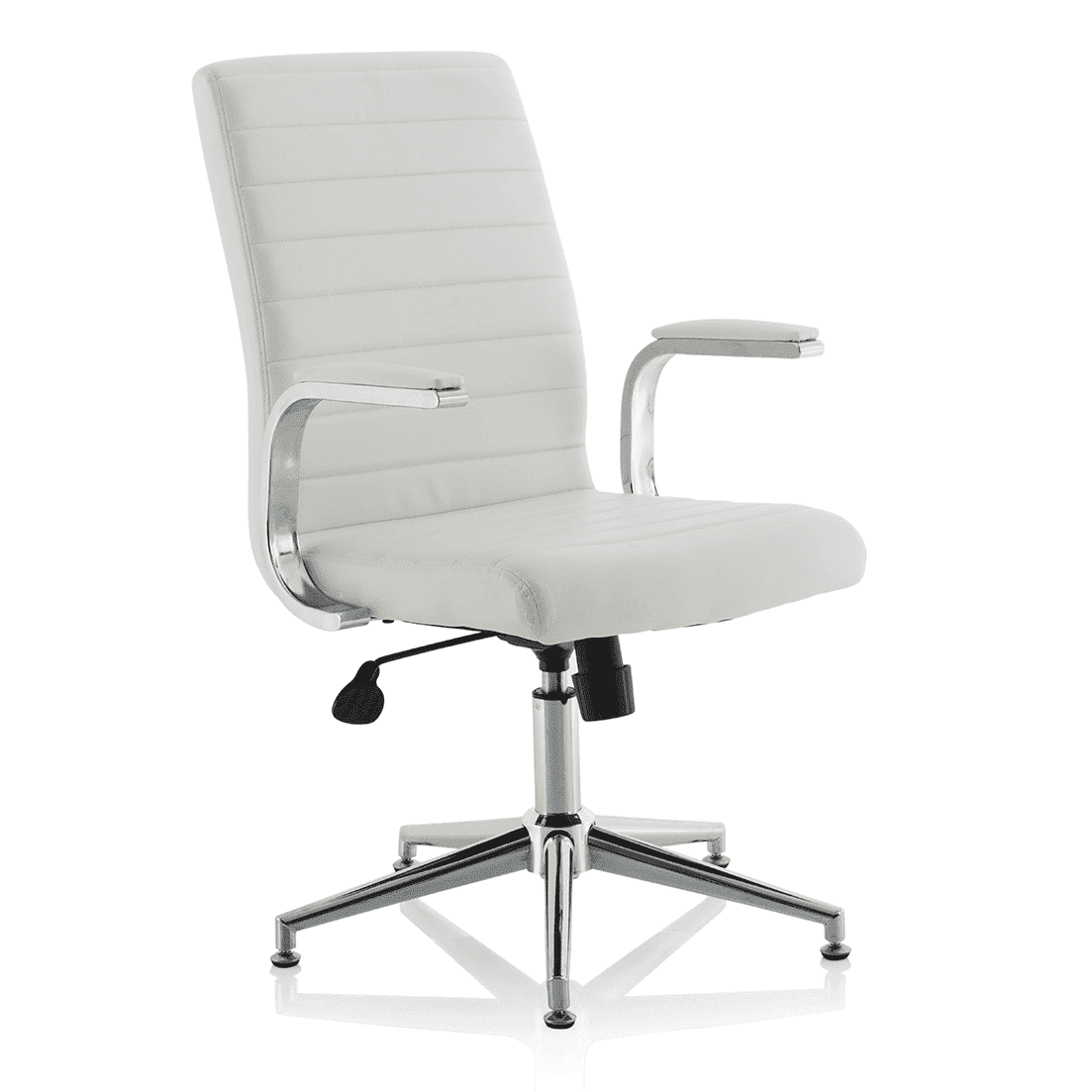 Ezra Medium Back Leather Executive Office Chair - Chrome Frame, Adjustable Arms, 110kg Capacity, 8hr Usage, 2Yr Warranty - Flat Packed