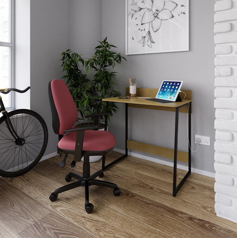Kyoto home office workstation upstand - Summer oak with black frame - Office Products Online