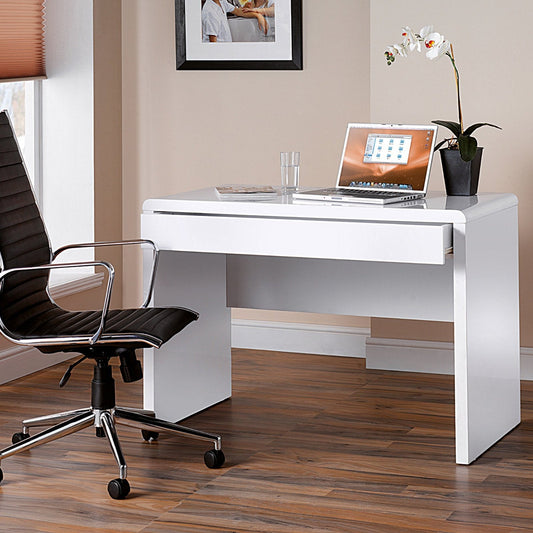 Luxor home office workstation with integrated full length drawer - white gloss - Office Products Online