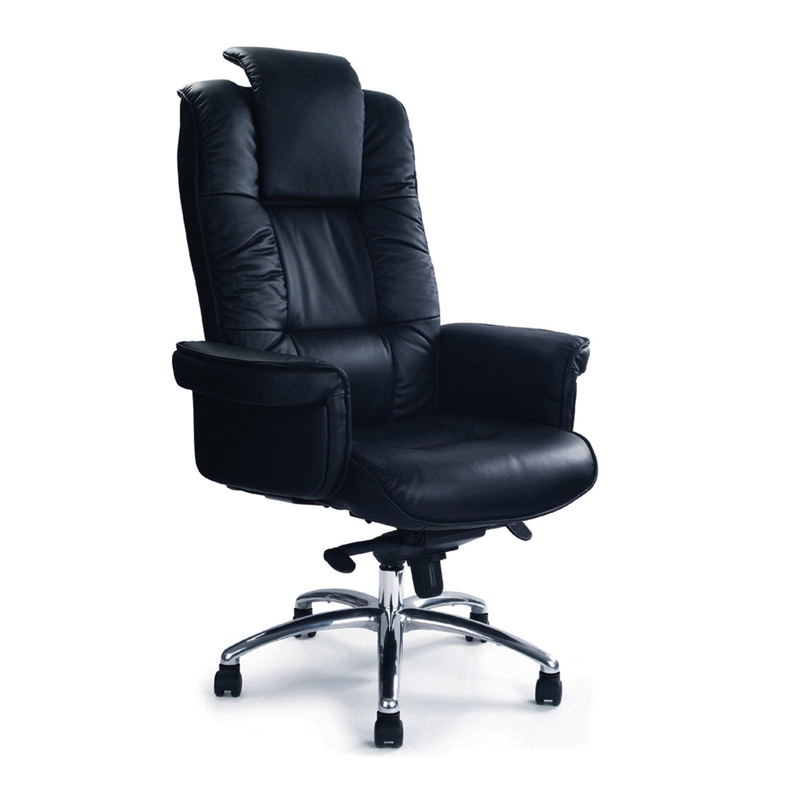 Luxurious High Back Leather Faced Gull-Wing Executive Armchair with Adjustable Headrest and Chrome Base - Black - Office Products Online