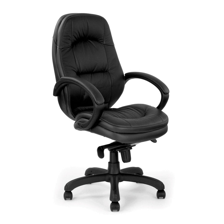 Luxurious Leather Faced Executive Armchair with Padded, Upholstered Armpads and Pronounced Lumbar Support - Office Products Online
