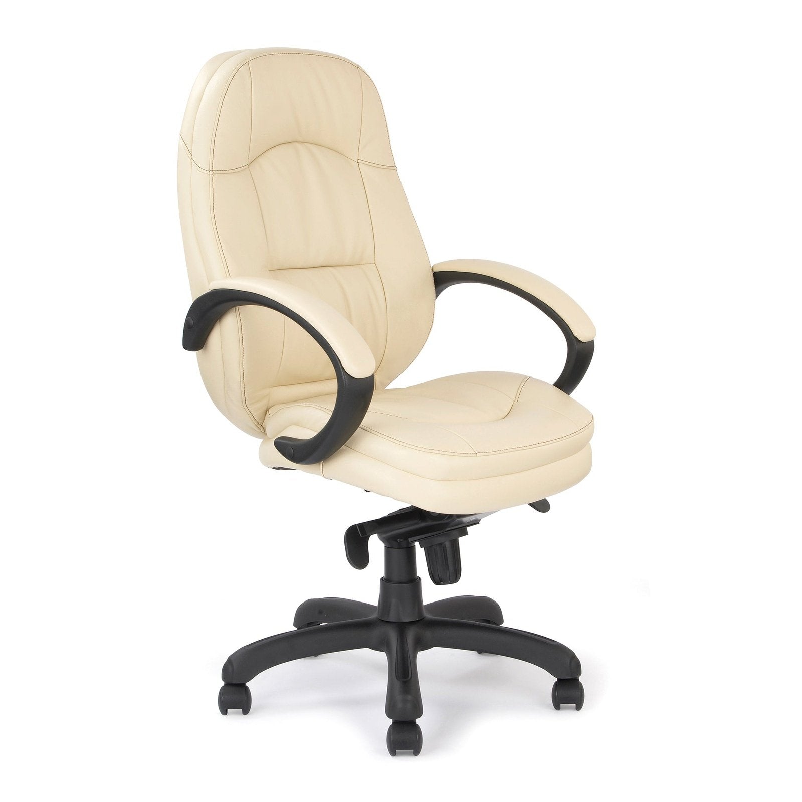 Luxurious Leather Faced Executive Armchair with Padded, Upholstered Armpads and Pronounced Lumbar Support - Office Products Online