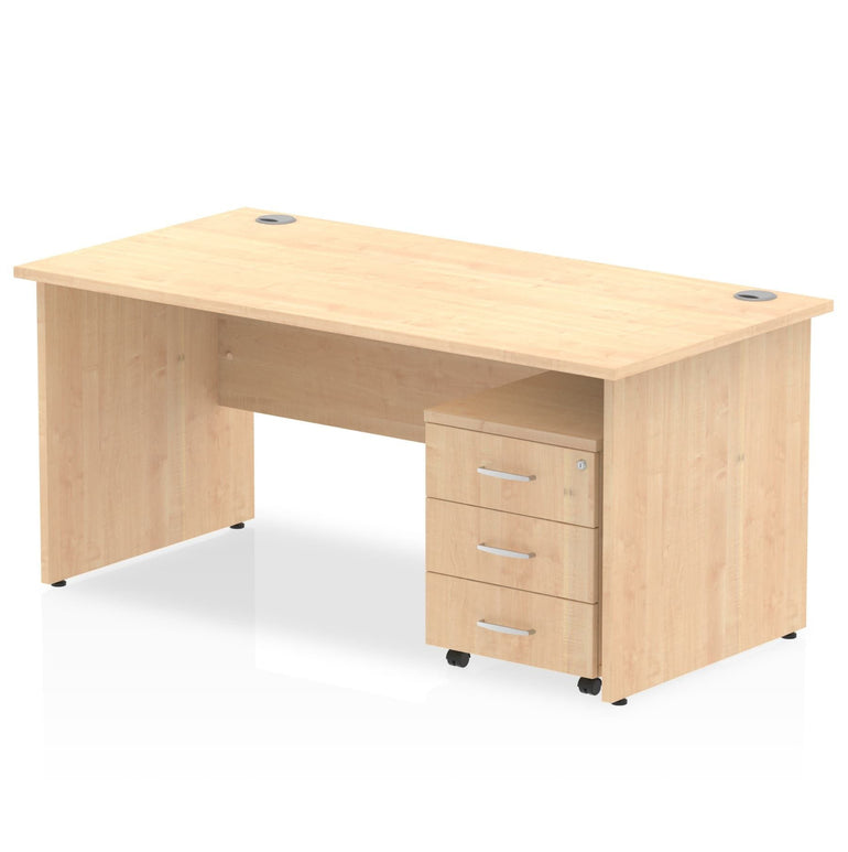 Impulse Panel End Straight Desk (1200-1800mm) with Mobile Pedestal - MFC, Rectangular, Lockable Drawers, 5-Year Guarantee