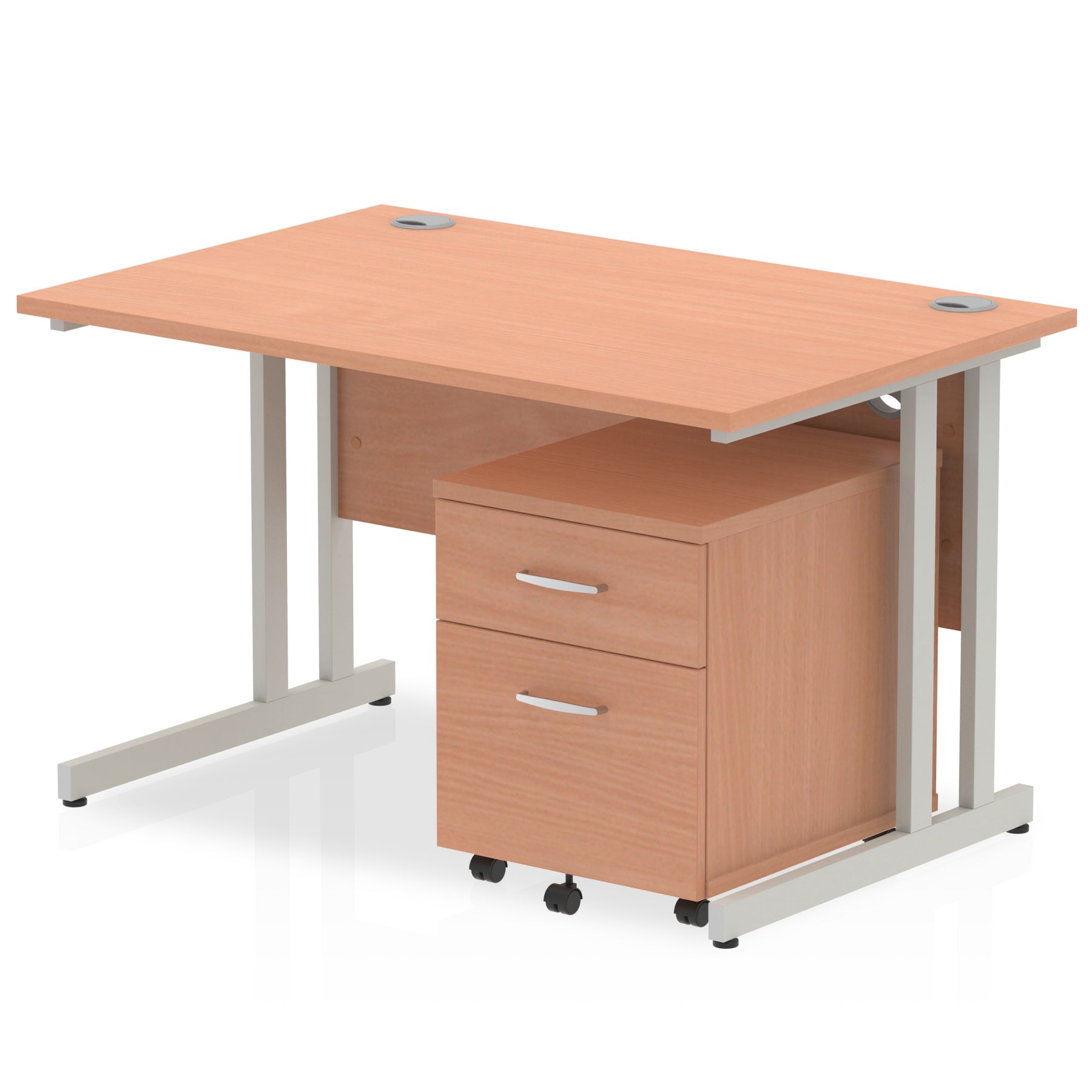 Impulse 1200mm Cantilever Straight Desk & Mobile Pedestal - MFC, Rectangular, 2/3 Lockable Drawers, Self-Assembly, 5-Year Guarantee