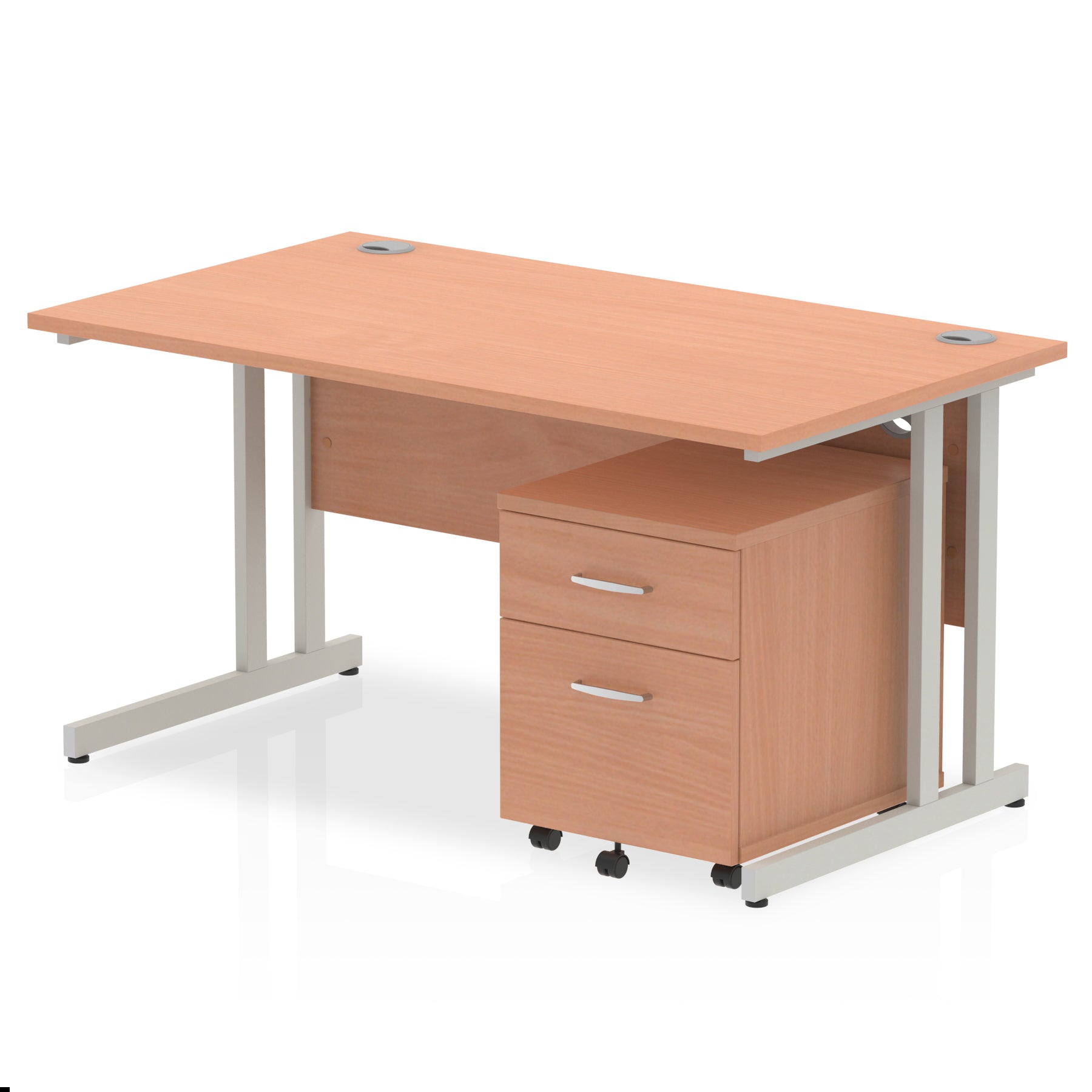 Impulse 1400mm Cantilever Straight Desk w/ Mobile Pedestal - MFC Rectangular, Self-Assembly, 5-Year Guarantee, Lockable Drawers