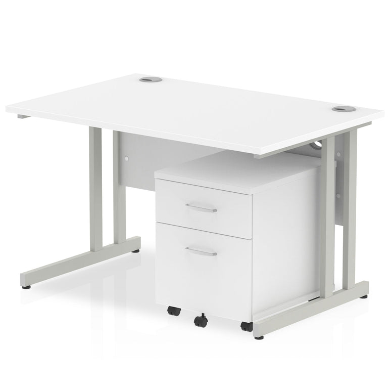 Impulse 1200mm Cantilever Straight Desk & Mobile Pedestal - MFC, Rectangular, 2/3 Lockable Drawers, Self-Assembly, 5-Year Guarantee