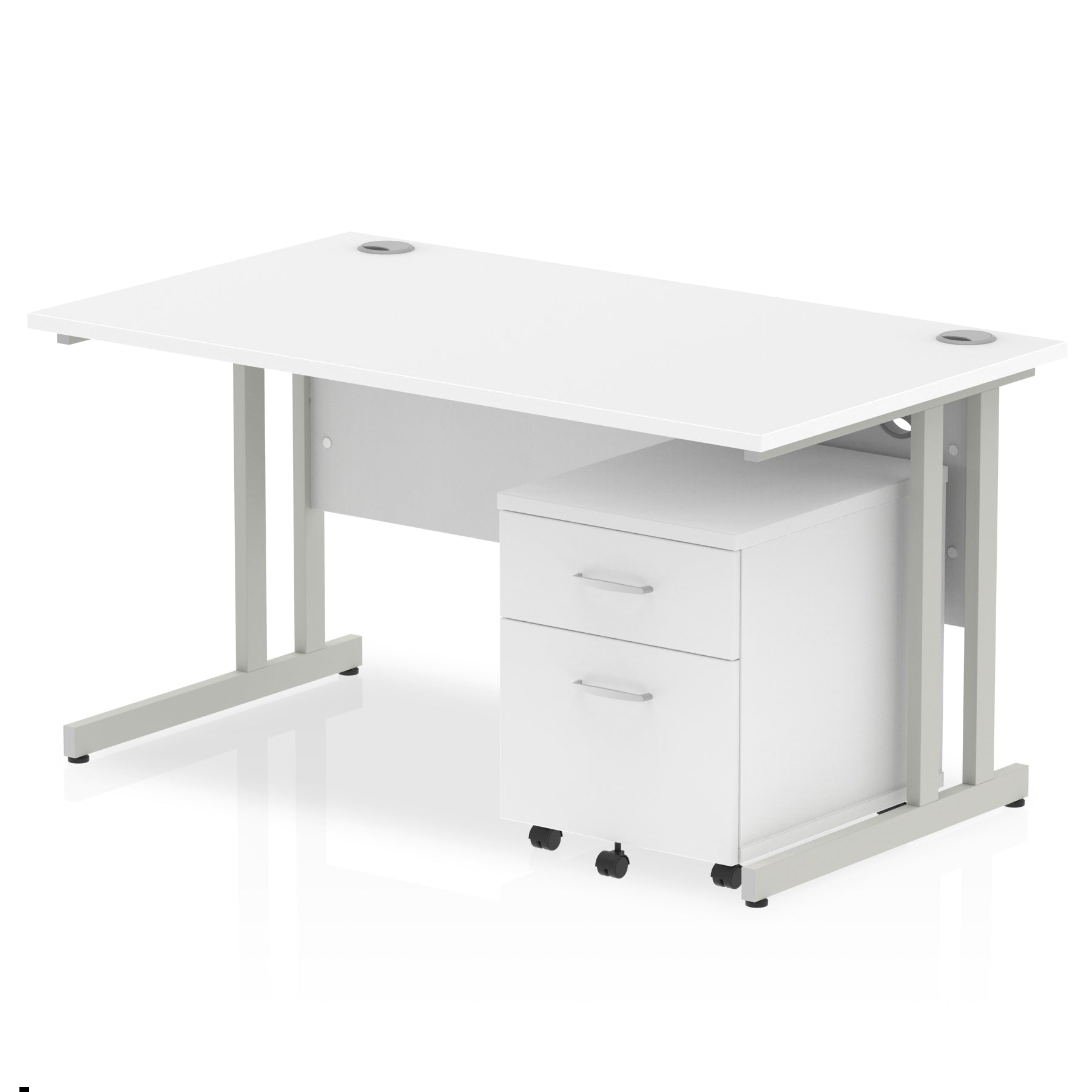 Impulse 1400mm Cantilever Straight Desk w/ Mobile Pedestal - MFC Rectangular, Self-Assembly, 5-Year Guarantee, Lockable Drawers