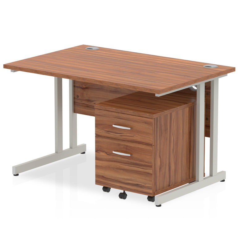 Impulse 1200mm Cantilever Straight Desk & Mobile Pedestal - MFC, Rectangular, 2/3 Lockable Drawers, Self-Assembly, 5-Year Guarantee