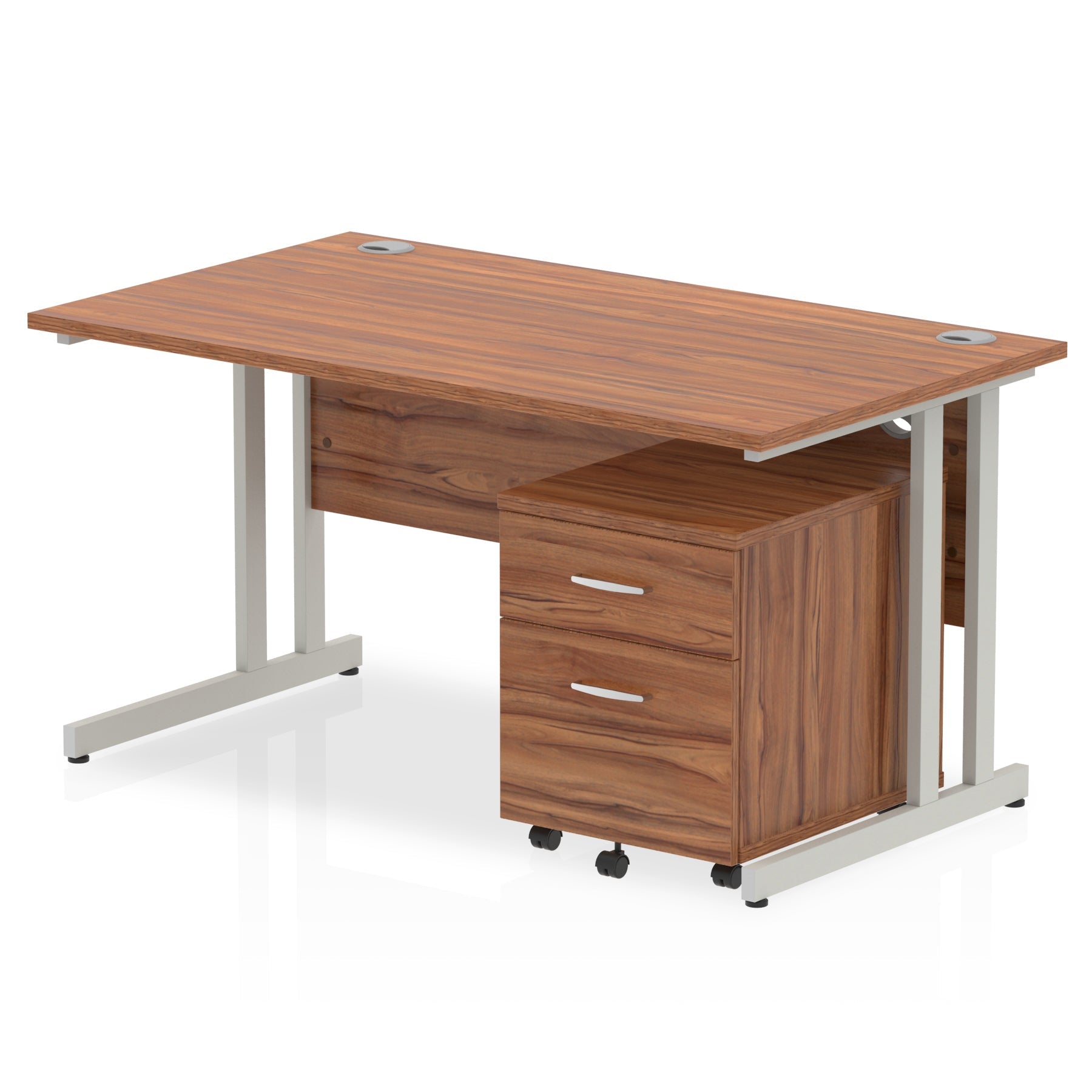 Impulse 1400mm Cantilever Straight Desk w/ Mobile Pedestal - MFC Rectangular, Self-Assembly, 5-Year Guarantee, Lockable Drawers