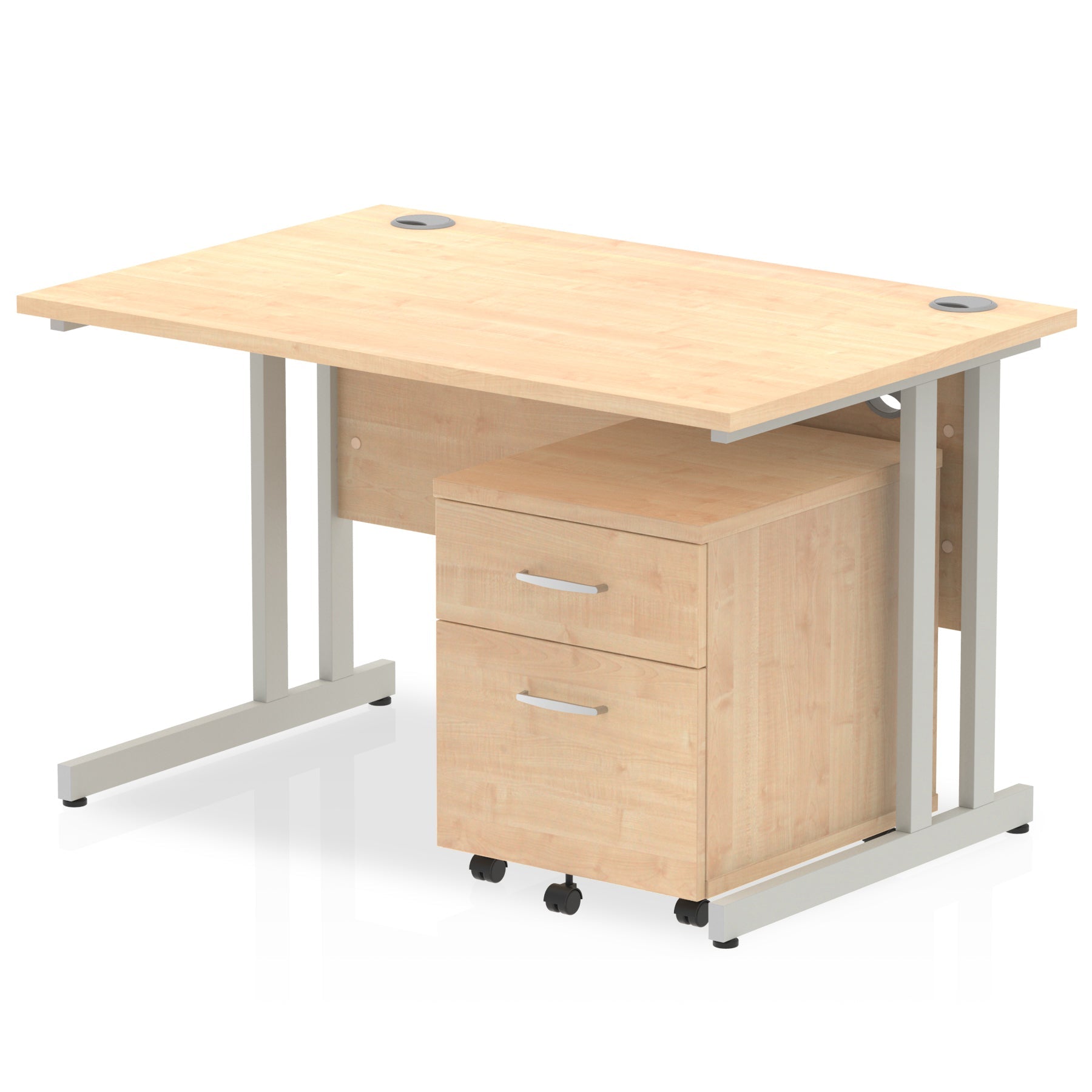 Impulse 1200mm Cantilever Straight Desk & Mobile Pedestal - MFC, Rectangular, 2/3 Lockable Drawers, Self-Assembly, 5-Year Guarantee