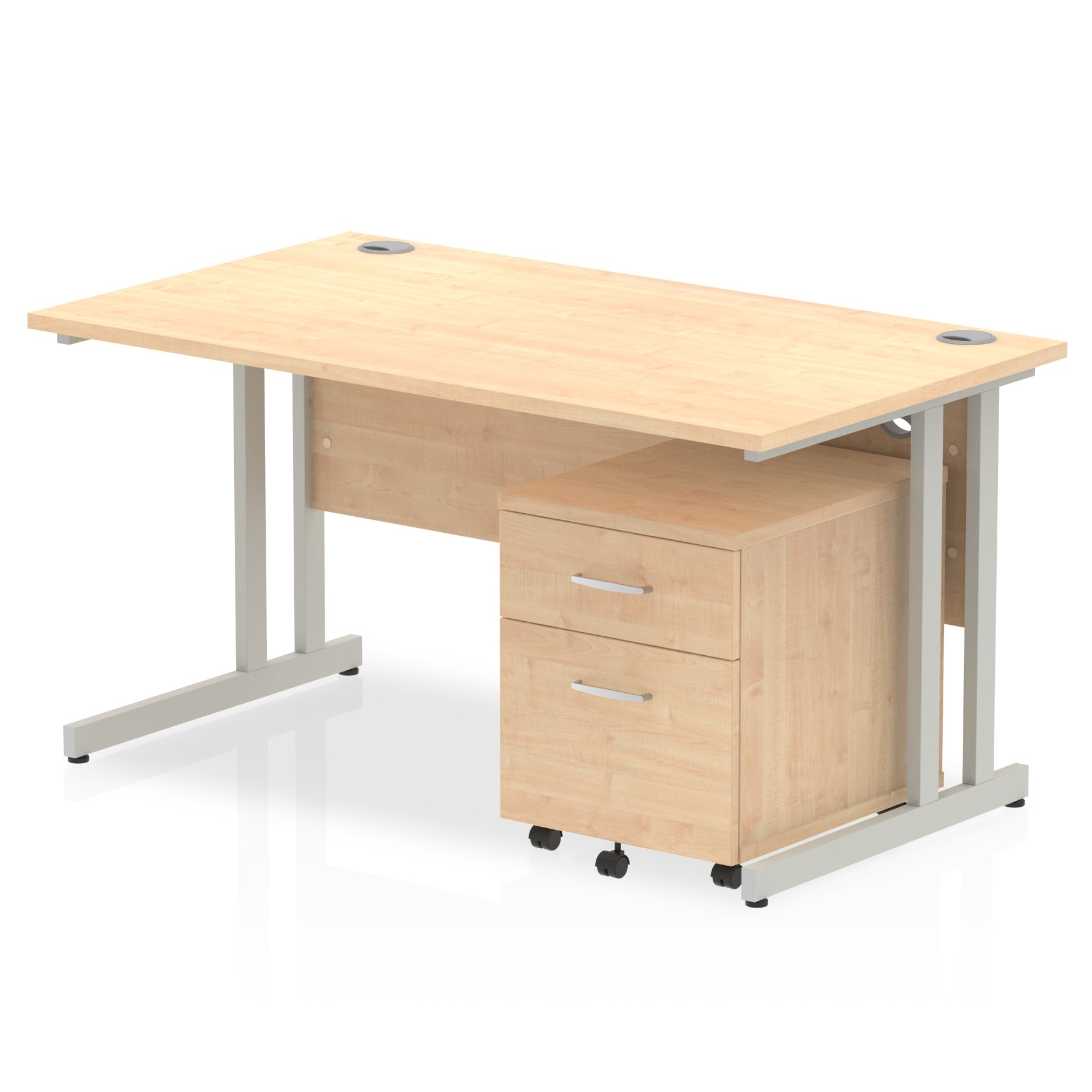 Impulse 1400mm Cantilever Straight Desk w/ Mobile Pedestal - MFC Rectangular, Self-Assembly, 5-Year Guarantee, Lockable Drawers