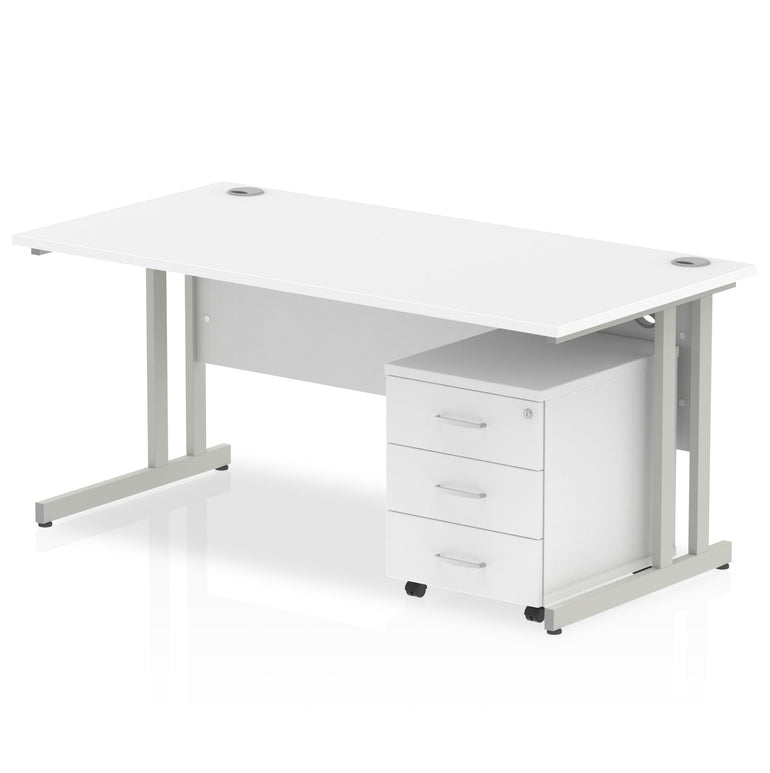 Impulse 1200mm Cantilever Straight Desk & Mobile Pedestal - MFC, Rectangular, 2/3 Lockable Drawers, Self-Assembly, 5-Year Guarantee