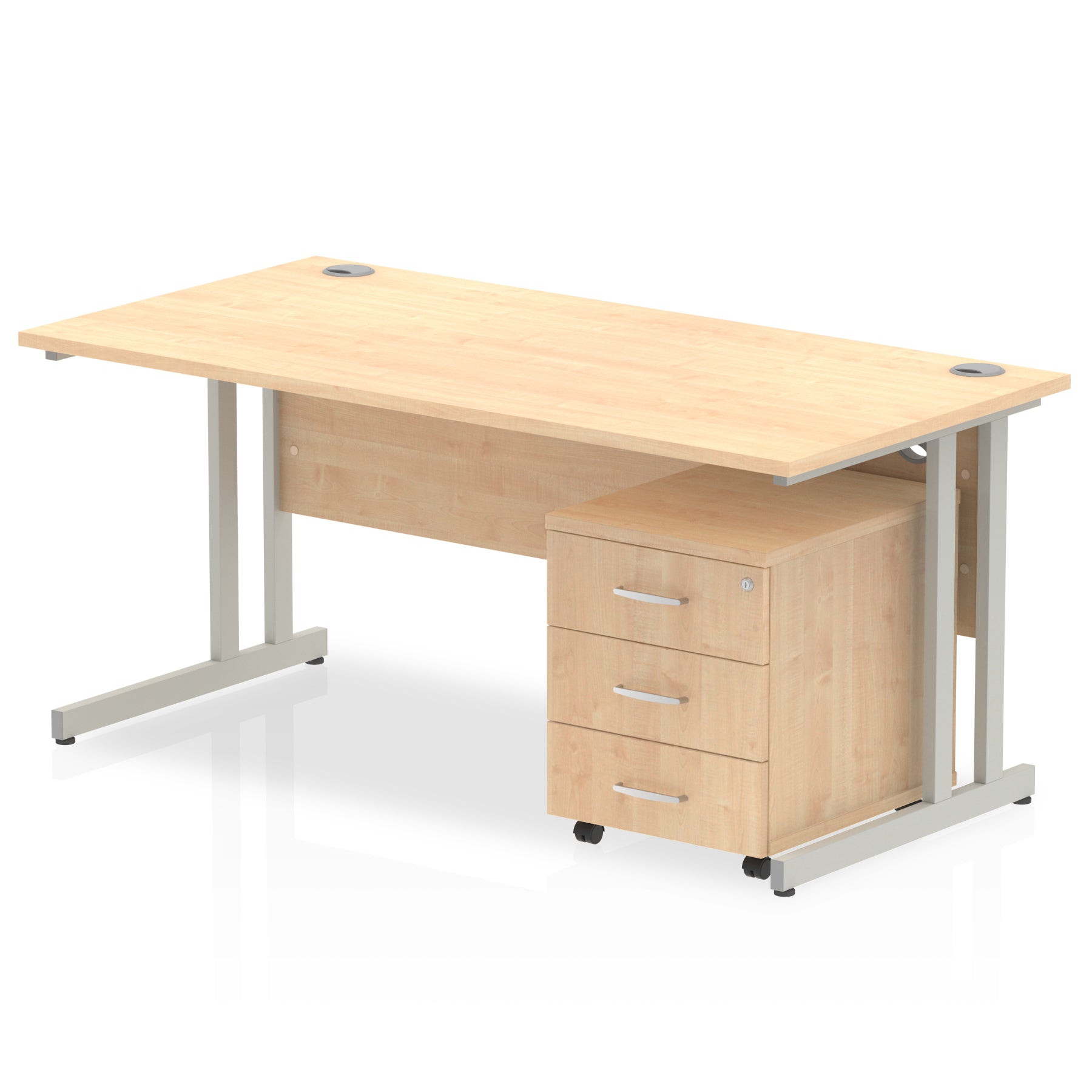 Impulse 1200mm Cantilever Straight Desk & Mobile Pedestal - MFC, Rectangular, 2/3 Lockable Drawers, Self-Assembly, 5-Year Guarantee