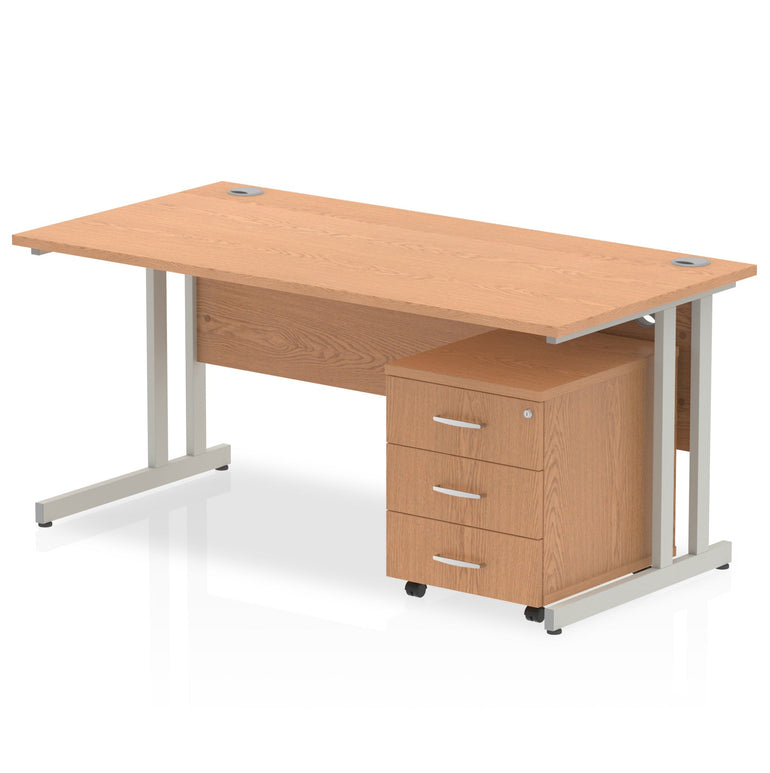 Impulse 1400mm Cantilever Straight Desk w/ Mobile Pedestal - MFC Rectangular, Self-Assembly, 5-Year Guarantee, Lockable Drawers