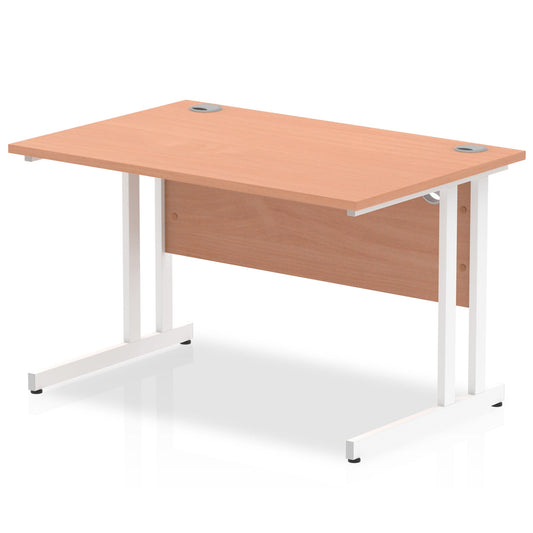 Impulse 1200mm Straight Desk Cantilever Leg - MFC Rectangular Table, Self-Assembly, 5-Year Guarantee, Silver/White/Black Frame, 1200x800 Top