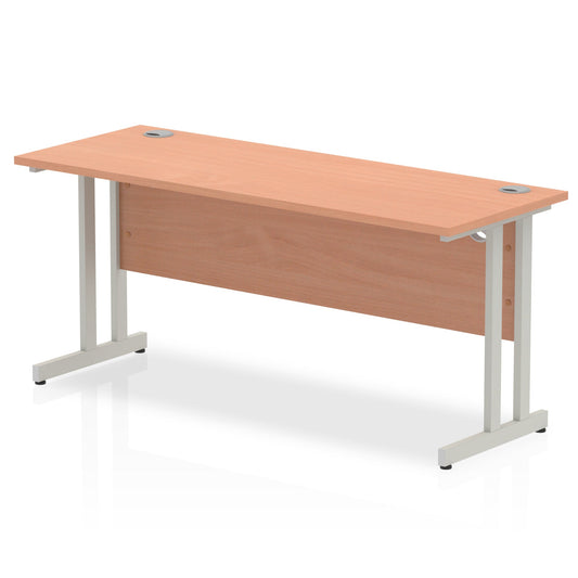 Impulse 1600mm Slimline Desk Cantilever Leg - MFC Rectangular, Self-Assembly, 5-Year Guarantee, Silver/White/Black Frame, 1600x600 Top