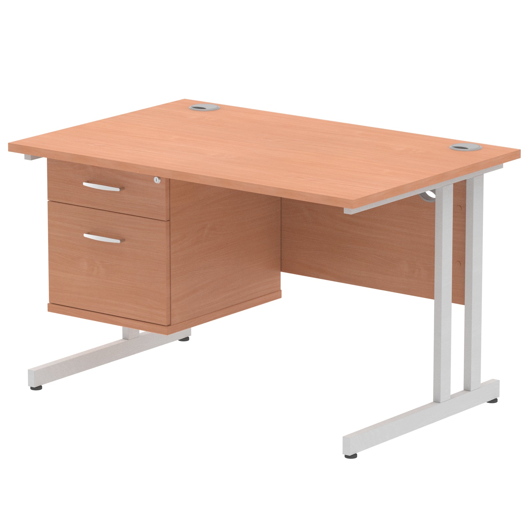 Impulse Cantilever Straight Desk 1200-1800mm Silver Frame, Fixed Pedestal, MFC, 2-3 Lockable Drawers, 5-Year Guarantee, Self-Assembly