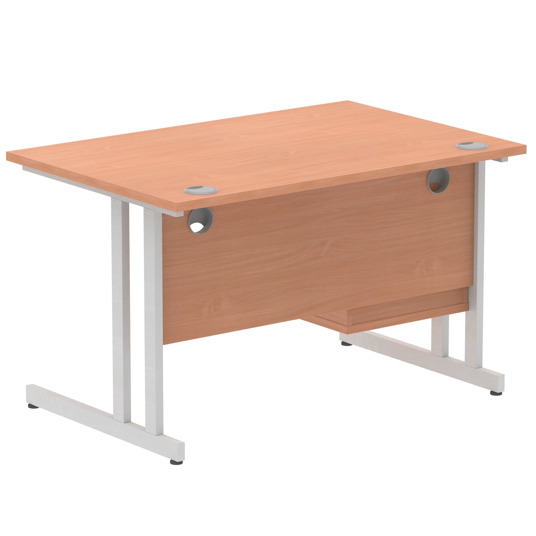 Impulse Cantilever Straight Desk 1200-1800mm Silver Frame, Fixed Pedestal, MFC, 2-3 Lockable Drawers, 5-Year Guarantee, Self-Assembly