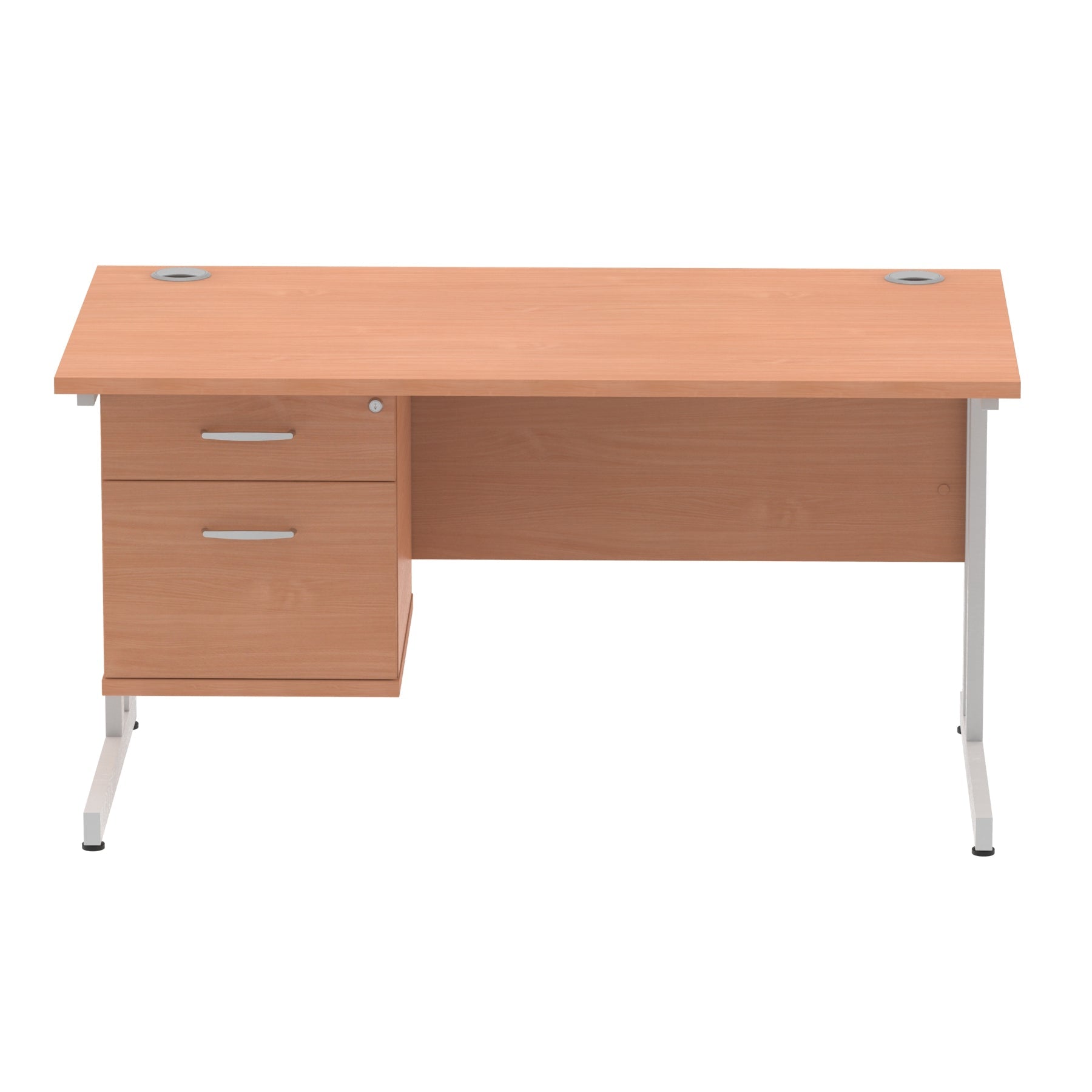 Impulse Cantilever Straight Desk 1200-1800mm Silver Frame, Fixed Pedestal, MFC, 2-3 Lockable Drawers, 5-Year Guarantee, Self-Assembly