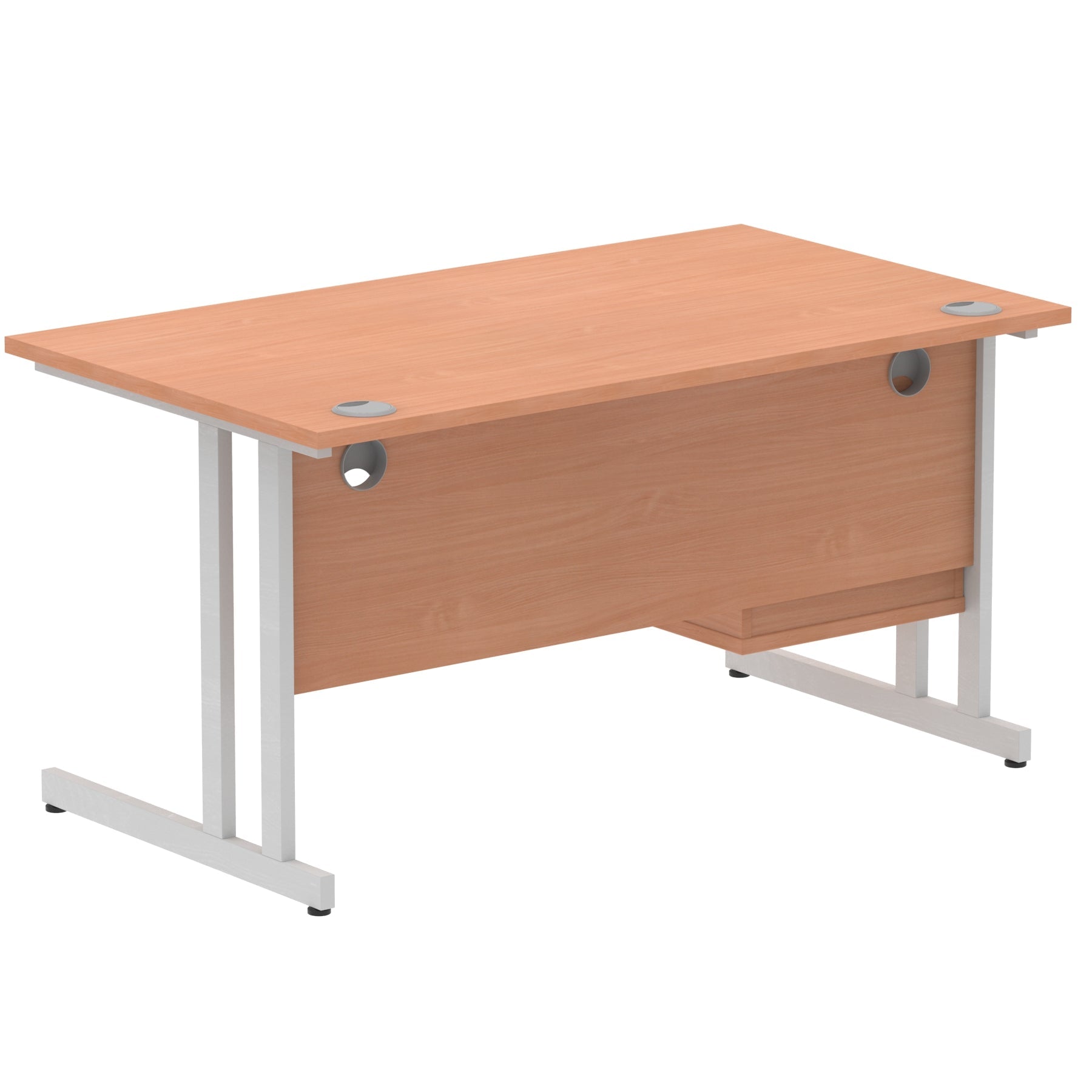 Impulse Cantilever Straight Desk 1200-1800mm Silver Frame, Fixed Pedestal, MFC, 2-3 Lockable Drawers, 5-Year Guarantee, Self-Assembly