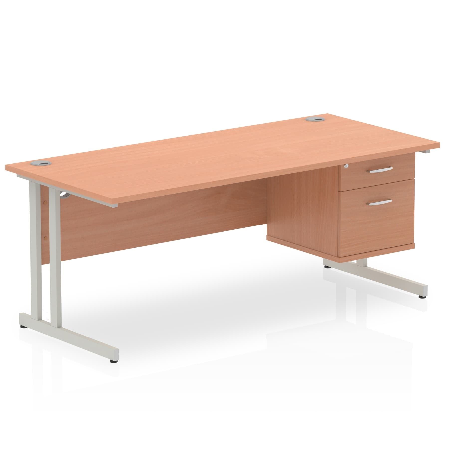 Impulse Cantilever Straight Desk 1200-1800mm Silver Frame, Fixed Pedestal, MFC, 2-3 Lockable Drawers, 5-Year Guarantee, Self-Assembly