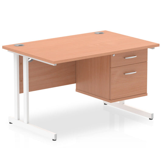 Impulse Cantilever Straight Desk - White Frame, Fixed Pedestal, MFC Material, 1200-1800mm Width, 2-3 Lockable Drawers, 5-Year Guarantee