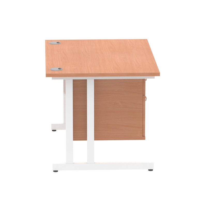 Impulse Cantilever Straight Desk - White Frame, Fixed Pedestal, MFC Material, 1200-1800mm Width, 2-3 Lockable Drawers, 5-Year Guarantee