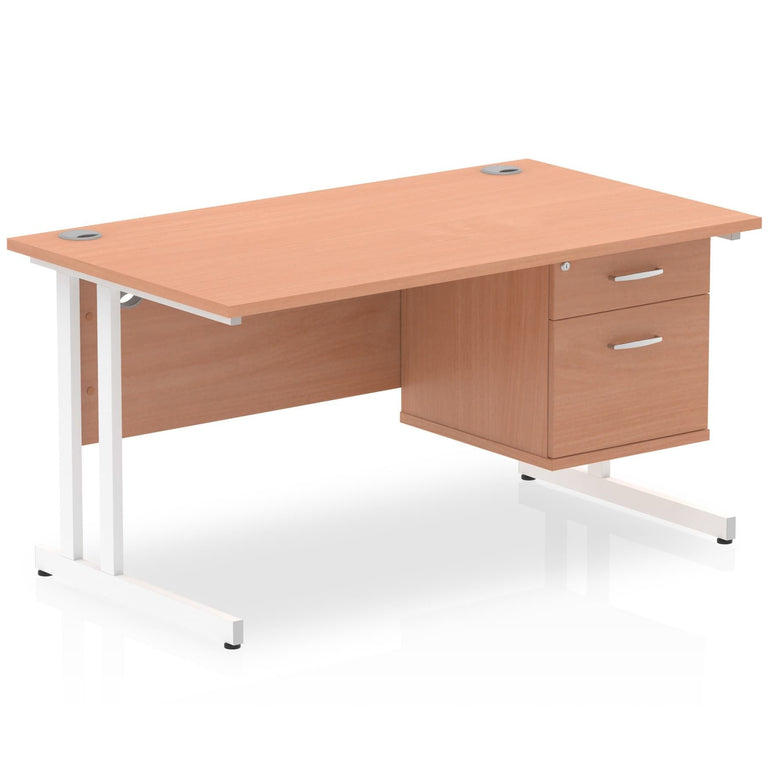 Impulse Cantilever Straight Desk - White Frame, Fixed Pedestal, MFC Material, 1200-1800mm Width, 2-3 Lockable Drawers, 5-Year Guarantee