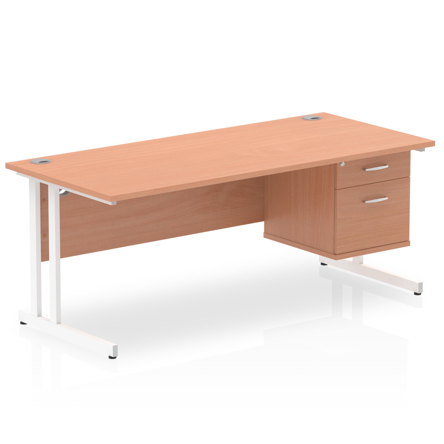 Impulse Cantilever Straight Desk - White Frame, Fixed Pedestal, MFC Material, 1200-1800mm Width, 2-3 Lockable Drawers, 5-Year Guarantee