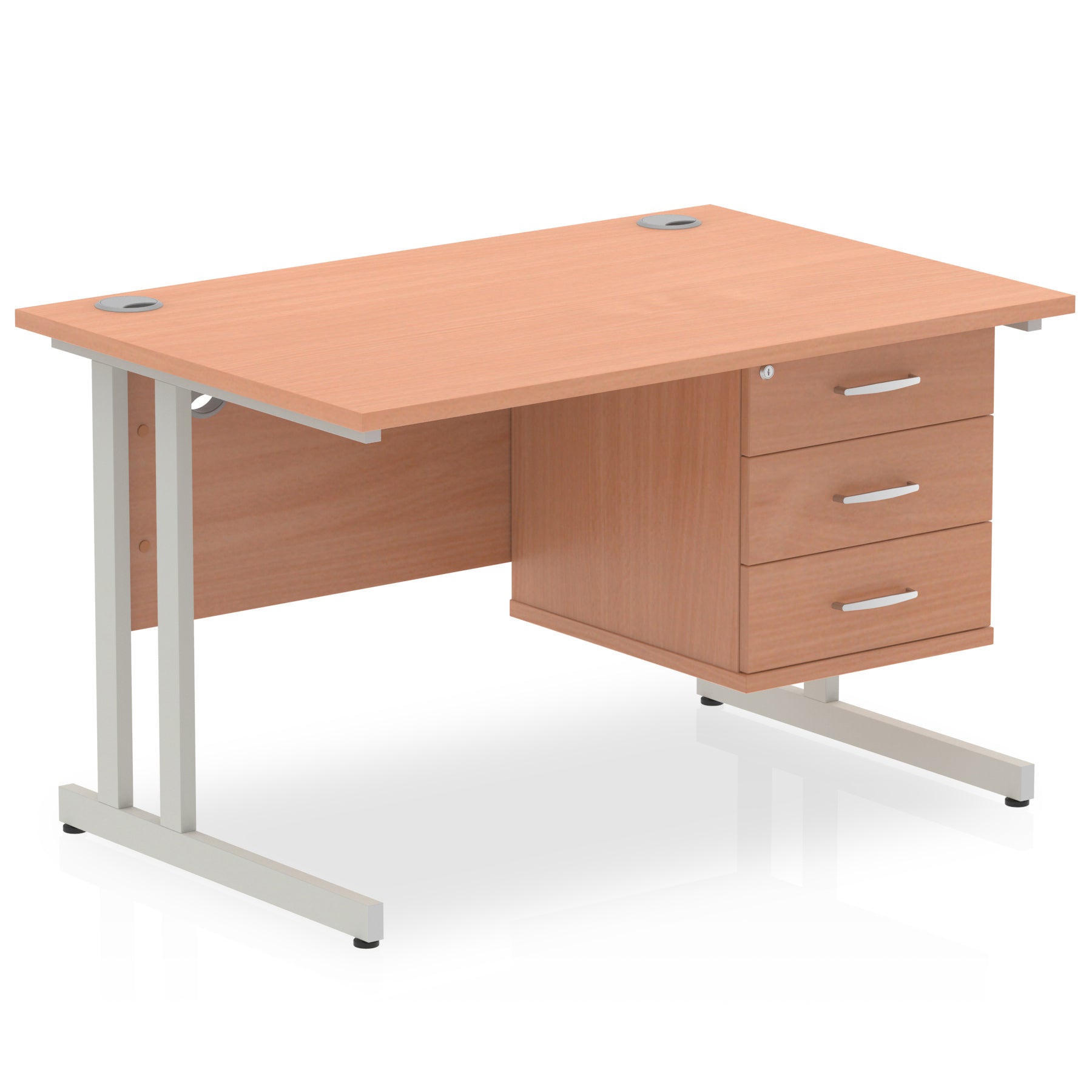 Impulse Cantilever Straight Desk 1200-1800mm Silver Frame, Fixed Pedestal, MFC, 2-3 Lockable Drawers, 5-Year Guarantee, Self-Assembly