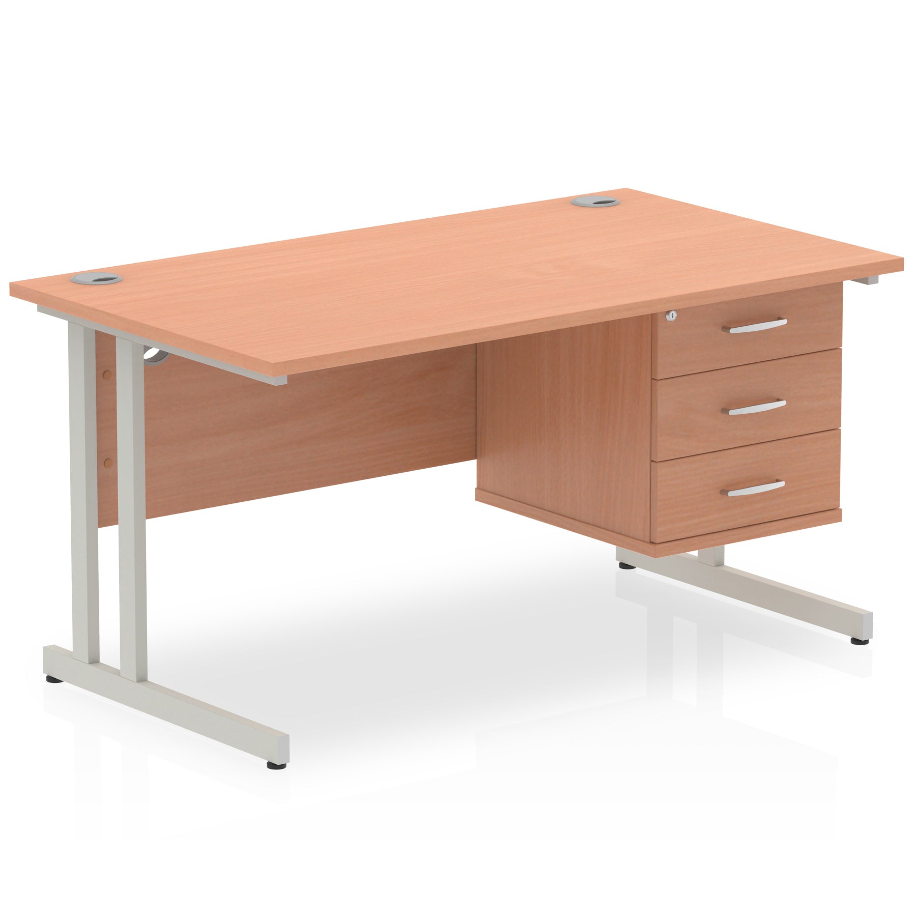 Impulse Cantilever Straight Desk 1200-1800mm Silver Frame, Fixed Pedestal, MFC, 2-3 Lockable Drawers, 5-Year Guarantee, Self-Assembly