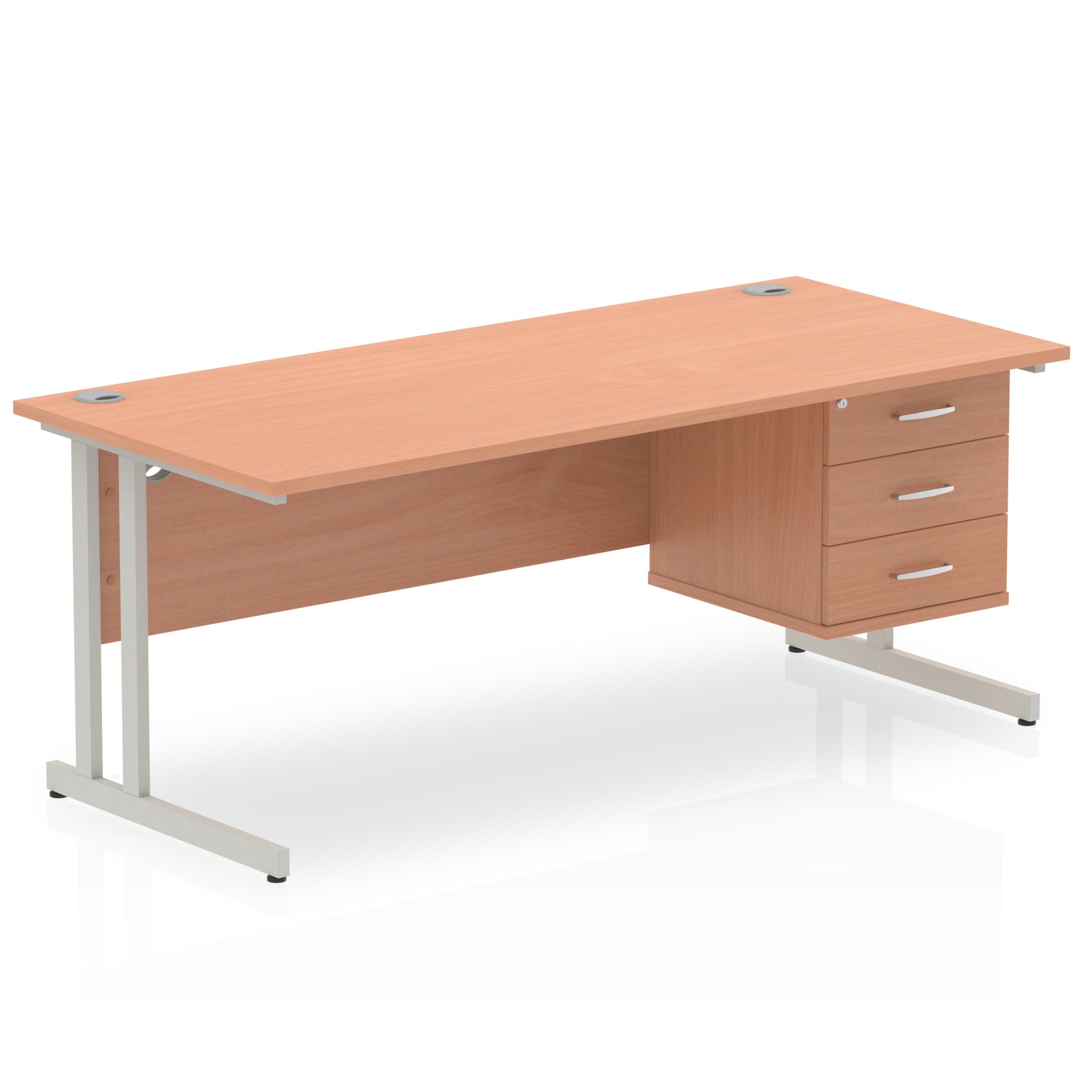 Impulse Cantilever Straight Desk 1200-1800mm Silver Frame, Fixed Pedestal, MFC, 2-3 Lockable Drawers, 5-Year Guarantee, Self-Assembly