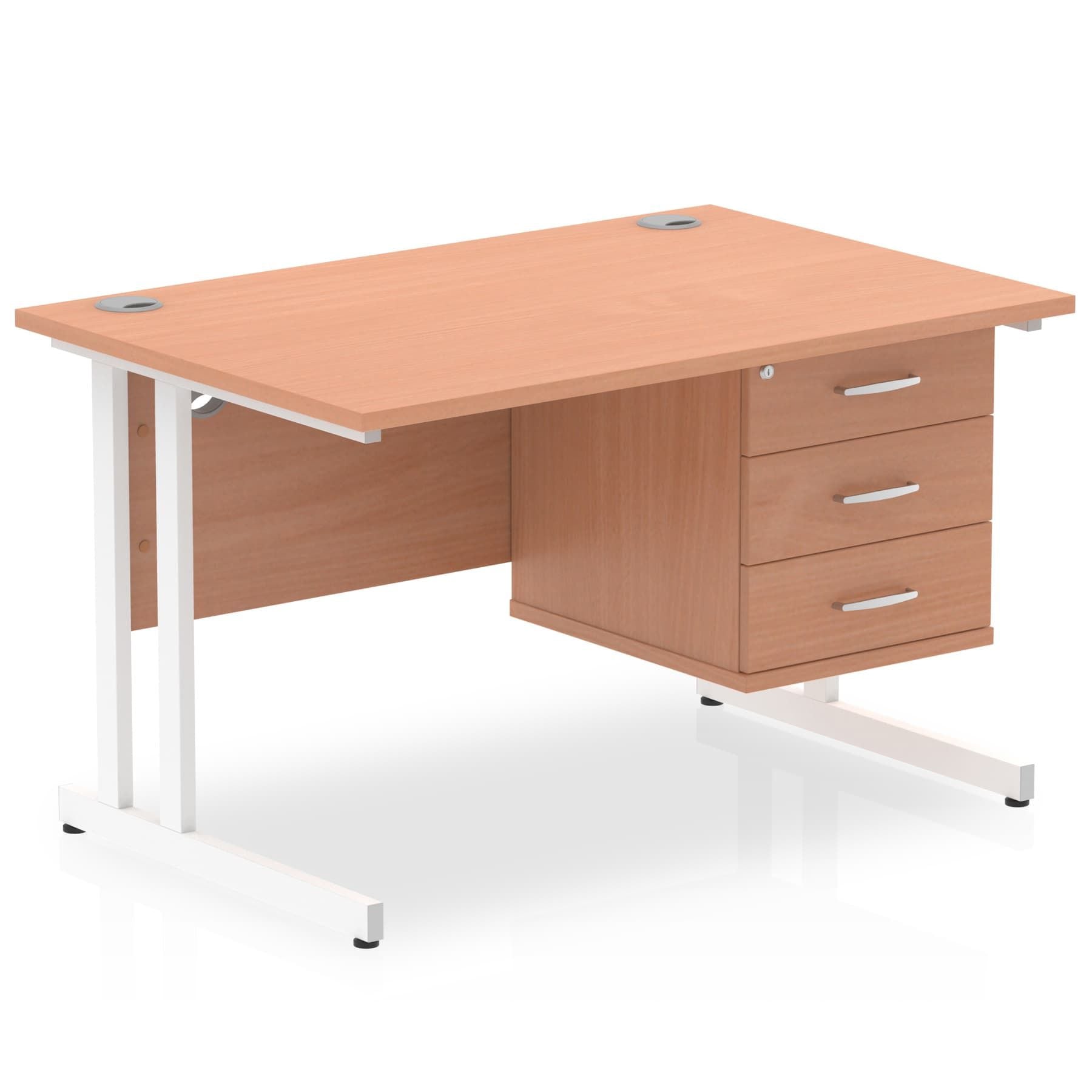 Impulse Cantilever Straight Desk - White Frame, Fixed Pedestal, MFC Material, 1200-1800mm Width, 2-3 Lockable Drawers, 5-Year Guarantee