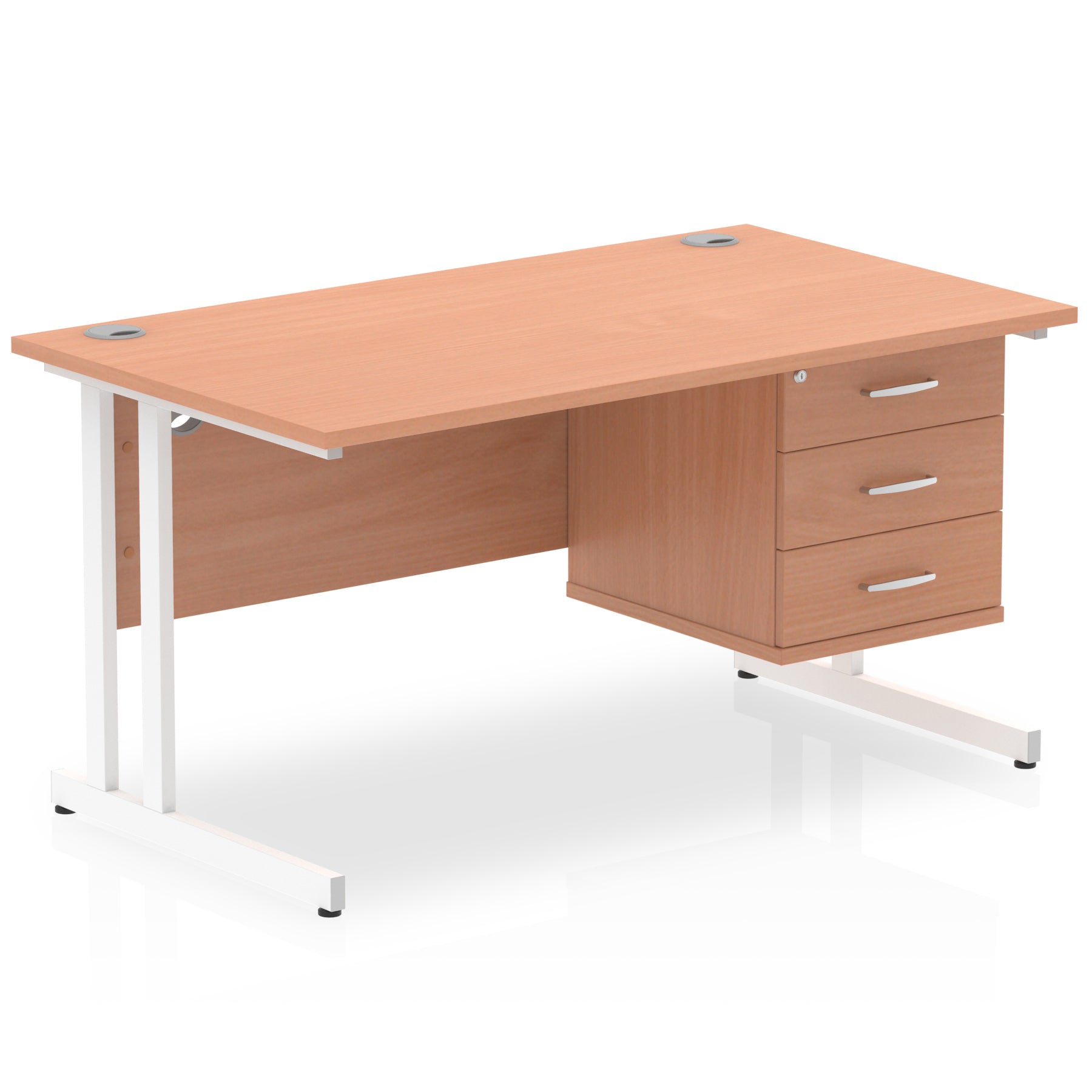 Impulse Cantilever Straight Desk - White Frame, Fixed Pedestal, MFC Material, 1200-1800mm Width, 2-3 Lockable Drawers, 5-Year Guarantee