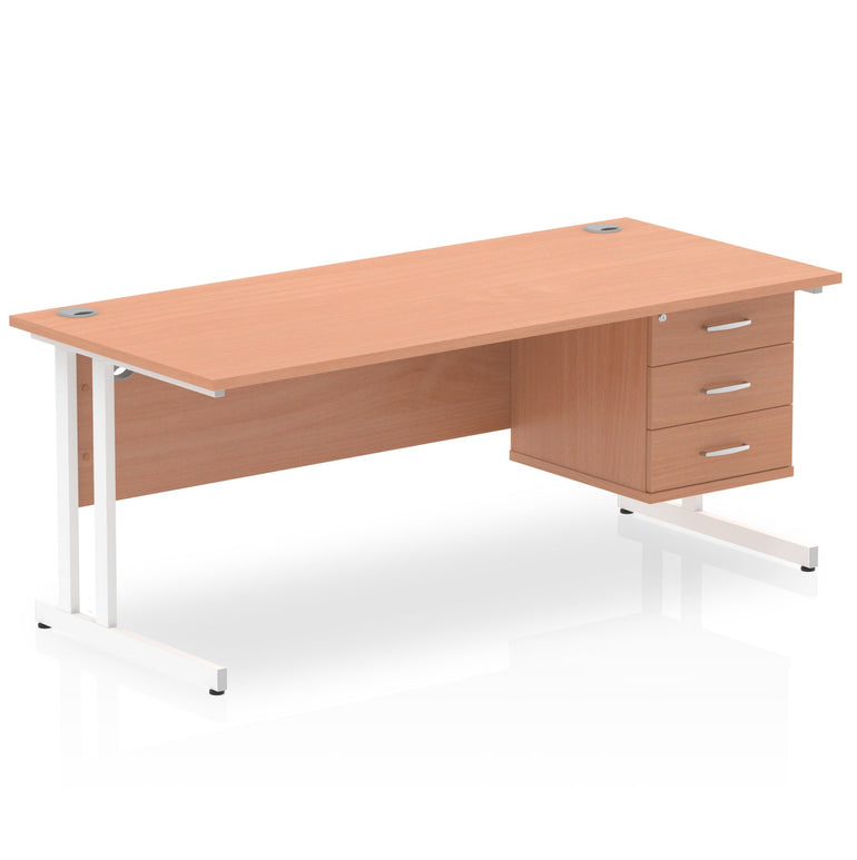 Impulse Cantilever Straight Desk - White Frame, Fixed Pedestal, MFC Material, 1200-1800mm Width, 2-3 Lockable Drawers, 5-Year Guarantee